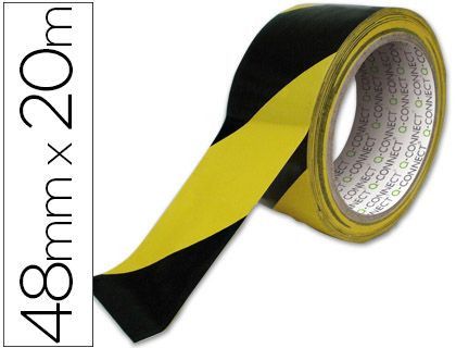 Cinta Adhesiva Q-Connect de Seguridad Amarilla y Negra 20 Mt X 48 Mm