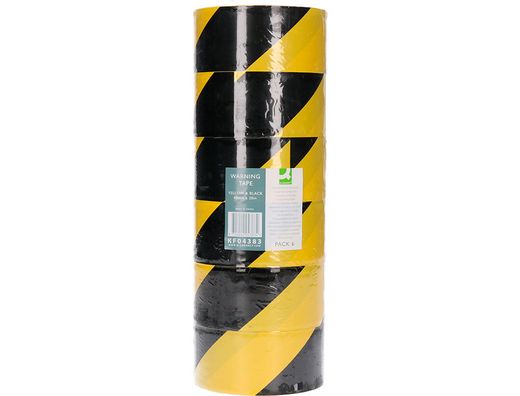 Cinta Adhesiva Q-Connect de Seguridad Amarilla y Negra 20 Mt X 48 Mm