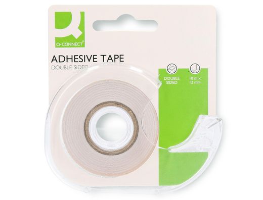 Cinta adhesiva q-connect doble cara 10 mt x 12 mm en portarrollos