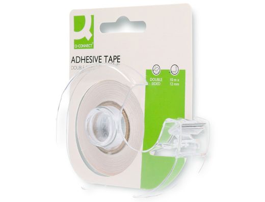 Cinta adhesiva q-connect doble cara 10 mt x 12 mm en portarrollos