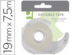Cinta adhesiva q-connect invisible 7,5 mt x 19 mm con portarrollo en blister