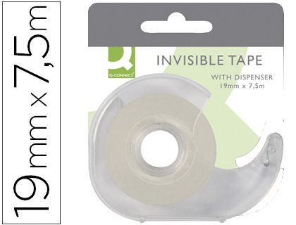 Cinta adhesiva q-connect invisible 7,5 mt x 19 mm con portarrollo en blister