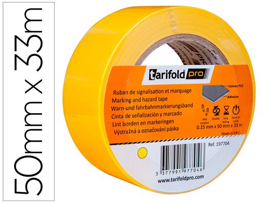 Cinta adhesiva tarifold para marcaje y señalizacion de suelo 33 mt x 50 mm color amarillo
