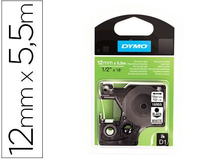 Cinta D1 Poliéster 12mm x 5,5m Negro sobre Blanco Dymo