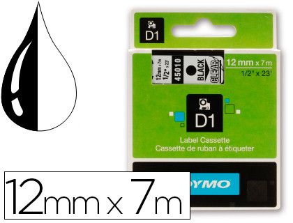 Cinta Dymo D1 12mm x 7 m Negro sobre Transparente