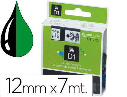 Cinta Dymo D1 12mm x 7 m Negro sobre Verde