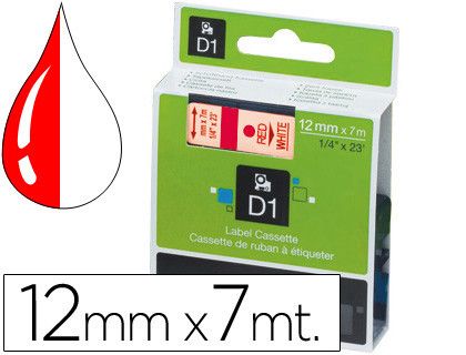 Cinta Dymo D1 12mm x 7 m Rojo sobre Blanco