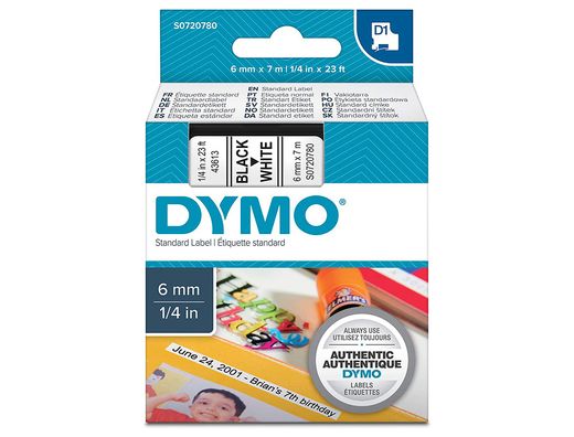 Cinta Dymo D1 6mm x 7 m Negro sobre Blanco