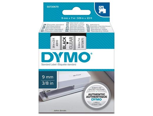 Cinta Dymo D1 9mm x 7 m Negro sobre Transparente