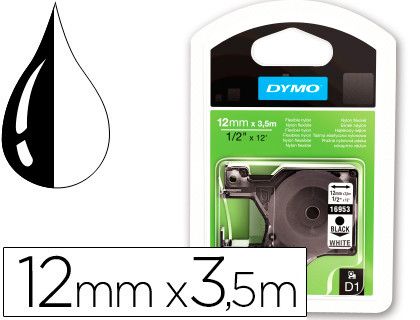 Cinta Dymo D1 Nylon 12mm x 3,5m Negro sobre Blanco