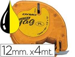 Cinta Dymo Letratag 12mm x 4m negro sobre amarillo plástico