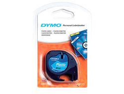 Cinta Dymo Letratag 12mm x 4m negro sobre azul plástico
