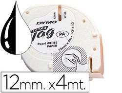 Cinta Dymo Letratag 12mm x 4m negro sobre blanco papel