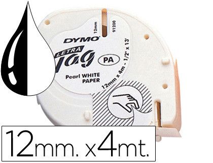 Cinta Dymo Letratag 12mm x 4m negro sobre blanco papel