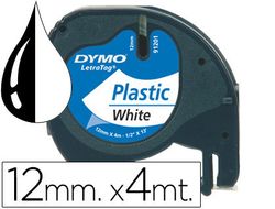 Cinta Dymo Letratag 12mm x 4m negro sobre blanco plástico