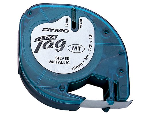 Cinta Dymo Letratag 12mm x 4m negro sobre plata metalizada