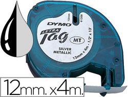Cinta Dymo Letratag 12mm x 4m negro sobre plata metalizada
