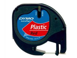 Cinta Dymo Letratag 12mm x 4m negro sobre rojo plástico
