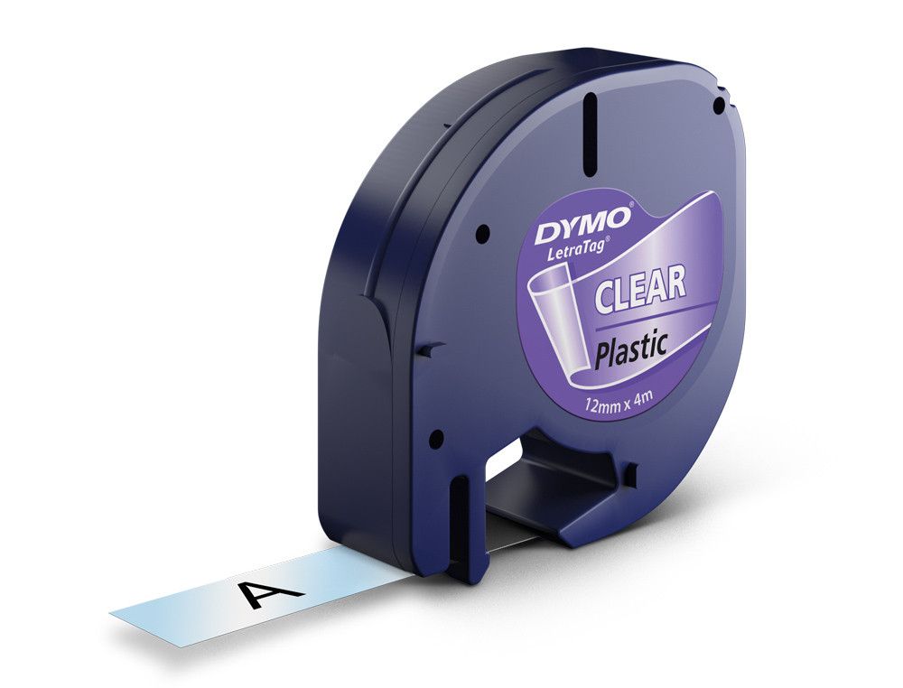 Cinta Dymo Letratag 12mm x 4m negro sobre transparente plástico