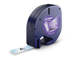 Cinta Dymo Letratag 12mm x 4m negro sobre transparente plástico
