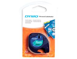 Cinta Dymo Letratag 12mm x 4m negro sobre verde plástico