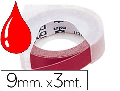 Cinta Dymo tradicional de 3 m. x 9 mm Color Rojo