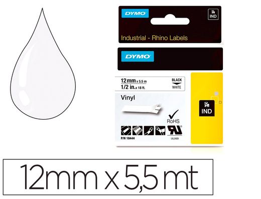 Cinta dymo vinilo blanco 12mm x 5,5mt para etiquetadora rhino