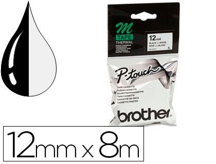 Cinta M Brother no laminada 12mm x 8m negro sobre blanco