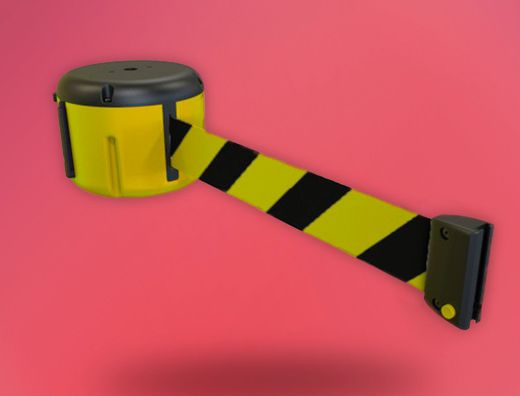 Cinta portatil faru retractil plastificada amarilla/negra longitud 9 mt