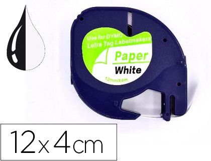 Cinta q-connect papel 12mm x 4mt negro-blanco para letratag