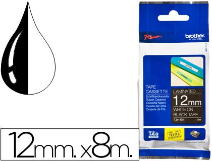 Cinta TZ Brother laminada 12mm x 8m blanco sobre negro