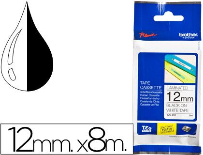 Cinta TZ Brother laminada 12mm x 8m negro sobre blanco