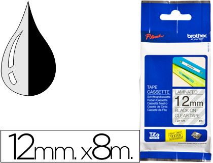Cinta TZ Brother laminada 12mm x 8m negro sobre transparente