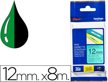 Cinta TZ Brother laminada 12mm x 8m negro sobre verde