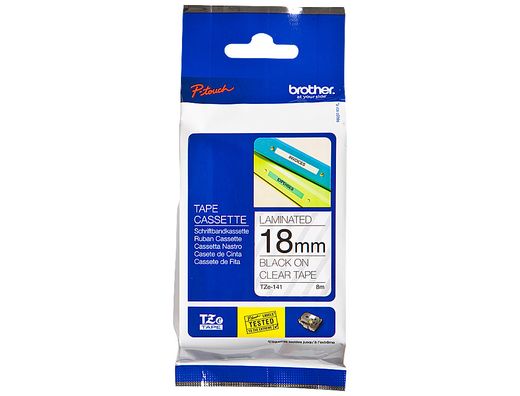 Cinta TZ Brother laminada 18mm x 8m negro sobre transparente