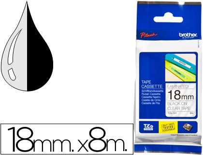 Cinta TZ Brother laminada 18mm x 8m negro sobre transparente