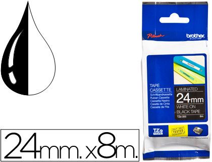 Cinta TZ Brother laminada 24mm x 8m blanco sobre negro
