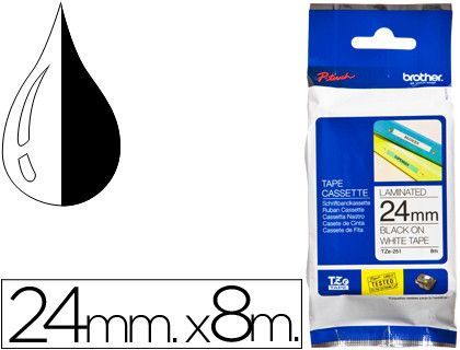 Cinta TZ Brother laminada 24mm x 8m negro sobre blanco