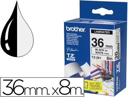Cinta TZ Brother laminada 36mm x 8m negro sobre blanco
