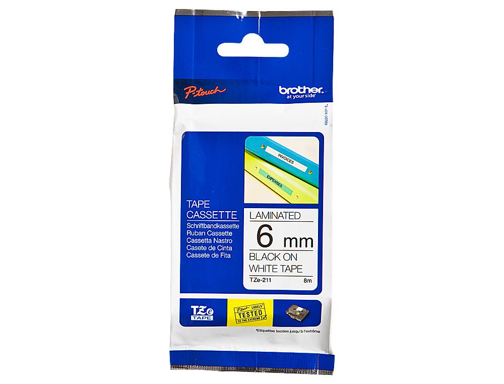 Cinta TZ Brother laminada 6mm x 8m negro sobre blanco
