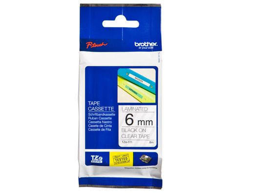 Cinta TZ Brother laminada 6mm x 8m negro sobre transparente