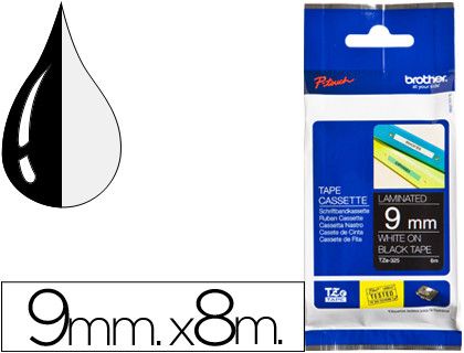 Cinta TZ Brother laminada 9mm x 8m blanco sobre negro