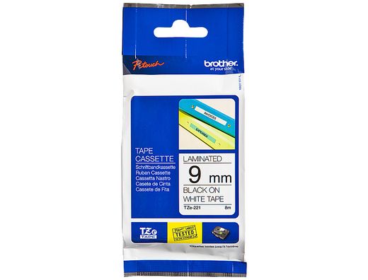 Cinta TZ Brother laminada 9mm x 8m negro sobre blanco