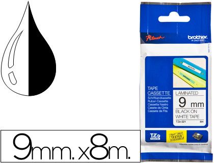 Cinta TZ Brother laminada 9mm x 8m negro sobre blanco