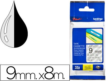 Cinta TZ Brother laminada 9mm x 8m negro sobre transparente