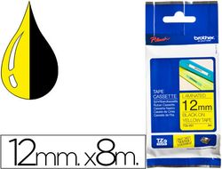Cinta TZ Brother laminada12mm x 8m negro sobre amarillo