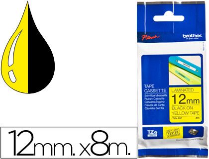 Cinta TZ Brother laminada12mm x 8m negro sobre amarillo