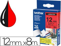 Cinta TZ Brother laminada12mm x 8m negro sobre rojo