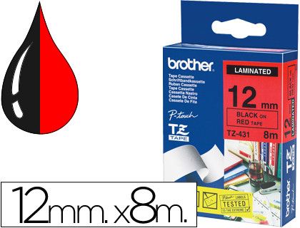 Cinta TZ Brother laminada12mm x 8m negro sobre rojo
