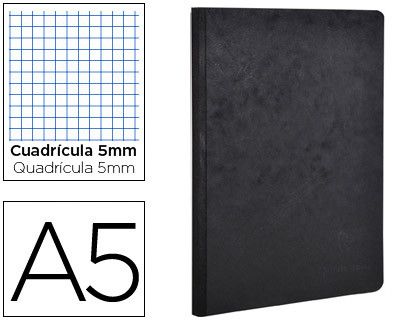 CLAIREFONTAINE Cuaderno Age bag 96h A5 Cuadricula 5x5 Negro 795421C